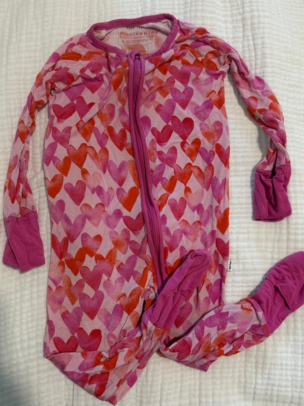 Little Sleepies Pink & Red Heart Zip Footie